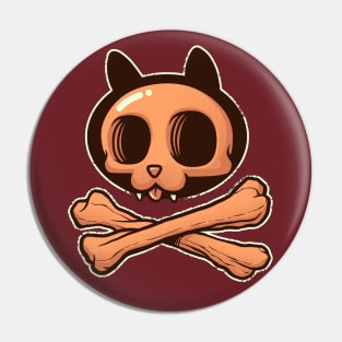 Cute Orange Cartoon Cat Skull & Bones Adorkable Kitten Pin