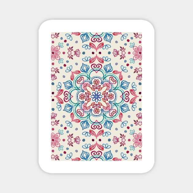 Pastel Blue, Pink & Red Watercolor Floral Pattern on Cream Magnet by micklyn