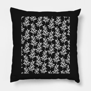 White leafs on black background Pillow