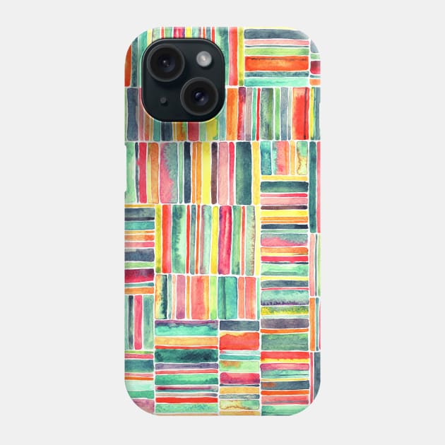 Retro Beach Chair Bright Watercolor Stripes on White Phone Case by micklyn