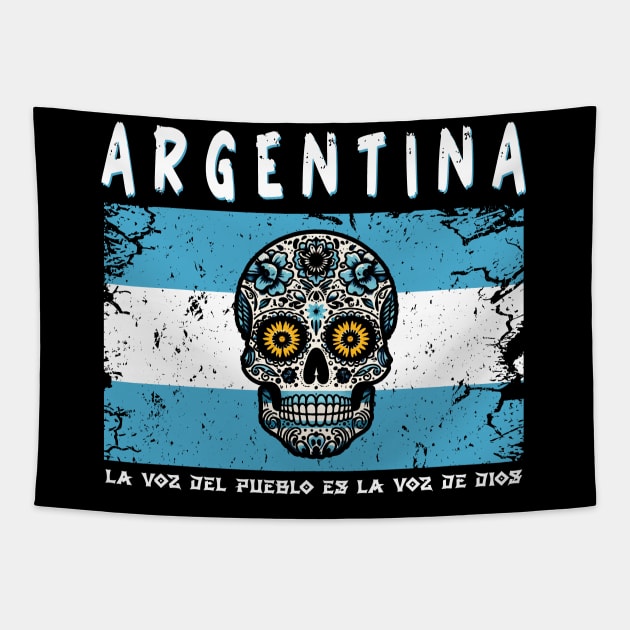 Sugar Skull Buenos Aires Argentina Flag Tapestry by Sambastyles