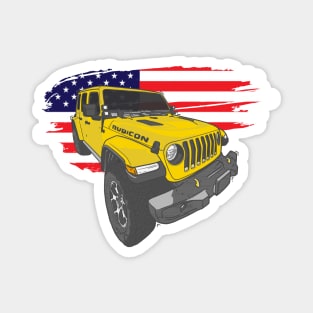 Jeep Wrangler with American Flag - Yellow Magnet