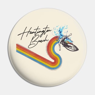 Retro 70s/80s Style Rainbow Surfing Wave Huntington Beach Pin