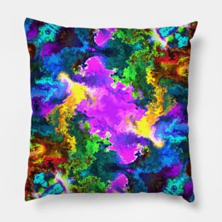 Psychedelic Hippie Square Pink Yellow Blue Red and Green Pillow