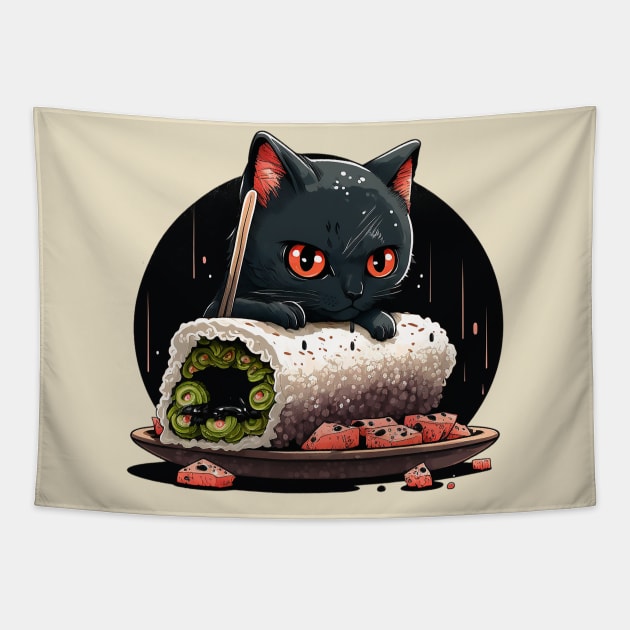 Cat Making Sushi Tapestry by UnrealArtDude