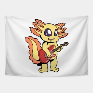 Comic axolotl plays electric guitar Tapestry