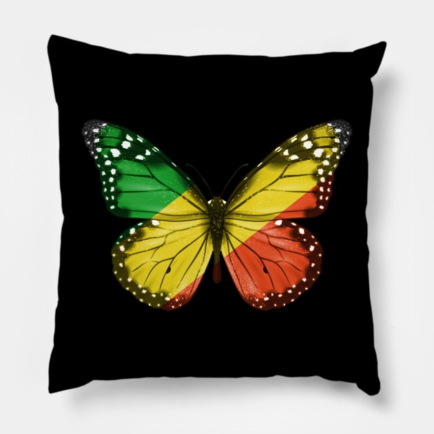 Congon Flag  Butterfly - Gift for Congon From Republic Of The Congo Pillow by Country Flags