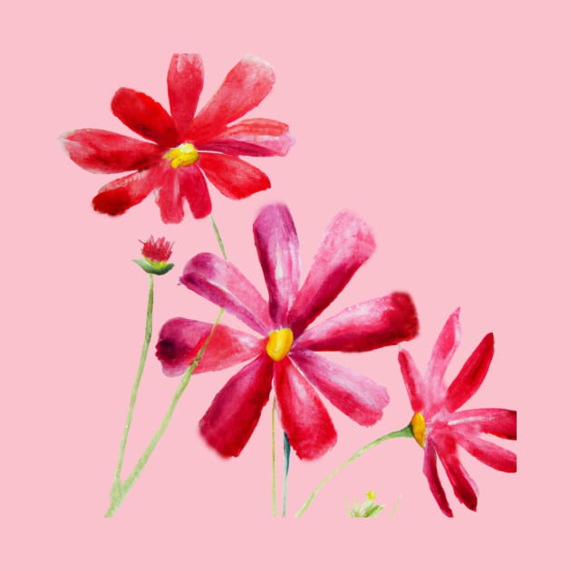 Red cosmos flowers by  Fantasy District Design