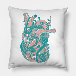 Coral Teal Light Heart Pillow