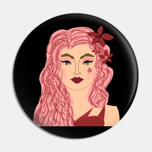 Pink Hair Woman Graphic Design Pin