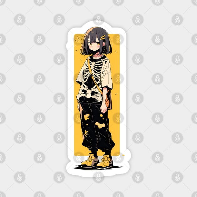 Spooky girl in a skeleton t-shirt Magnet by Fyllewy