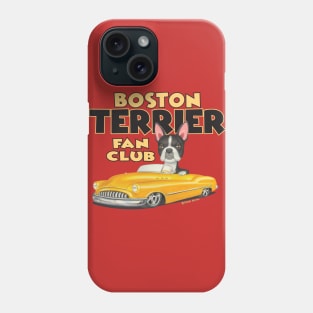 Cute Boston Terrier Dog in classic yellow car retro Boston Terrier in Yellow Classic Car Red Phone Case