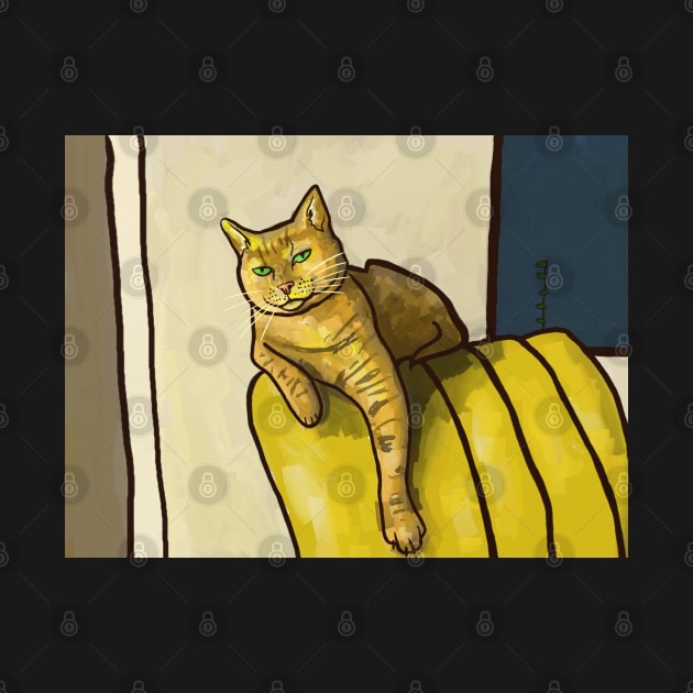 Cat on the back of a sofa, painted cat by ThomaeArt