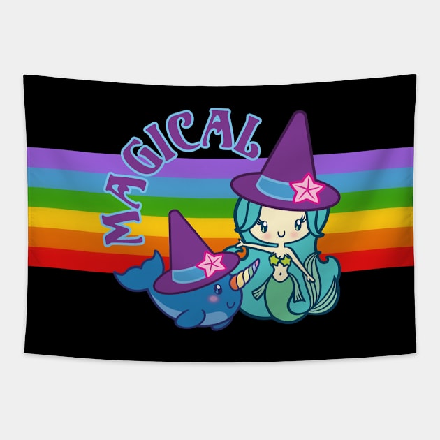 Magical Mermaid and Narwhal Tapestry by Ellador