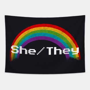 Rainbow Pronouns - She/They Tapestry