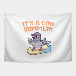 Pigeon On Surfboard Its A Coo Summer Funny Tapestry