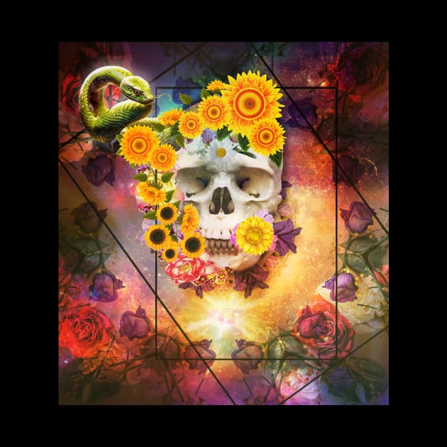 Skull Sunflowers with green snake by YCreations