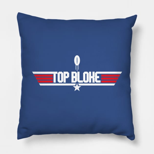 Top Gun Top Bloke Rugby Ball Logo Pillow by Rebus28