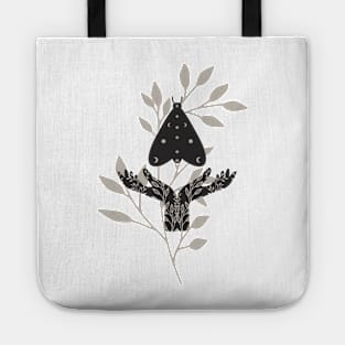 Watercolor Black Moth Crescent Moon Wings Held by Cupped Silhouette Hands With Wildflower Tattoos Flies across watercolor wildflowers Tote