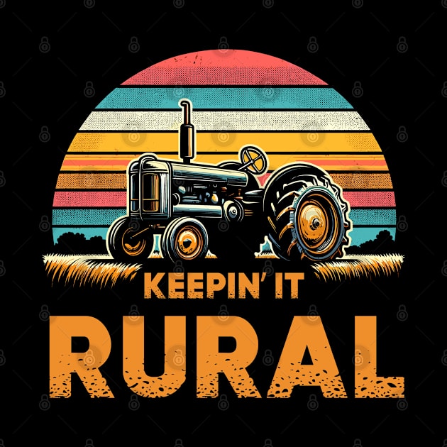 Keeping It Rural Retro Sunset Tractor by TeeShirt_Expressive