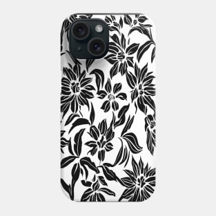 White and Black Floral Lino Print Phone Case