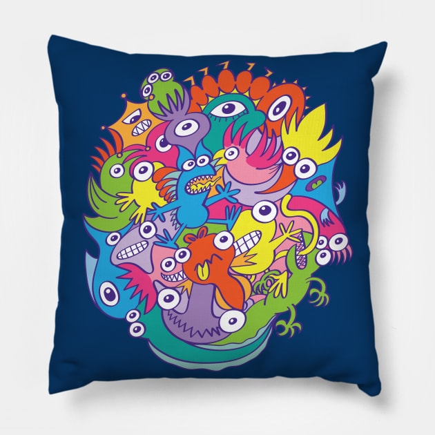 Funny monsters parade in doodle art style Pillow by zooco