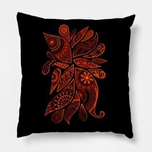 Abstract Zentangle Swirls Design (orange on black) Pillow
