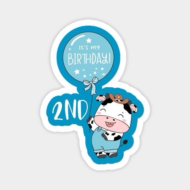 Cute baby cow boy 2nd birthday Magnet by bellofraya