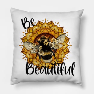 Be Beautiful Bee Sunflower Mandala Pillow