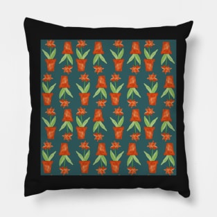 Orange Lily in Terracotta Pots - non-directional watercolour florals Pillow