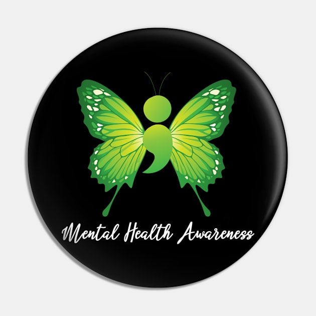 Mental Health Awareness Butterfly Semicolon Pin by DonVector