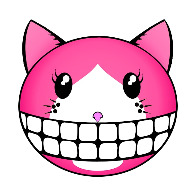 Pink Tuxie Kitty with Cheshire Grin by RawSunArt