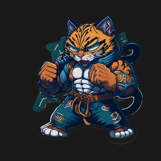 Tiger Cat Fight Club: Cartoon Feline in Jeans and Tee by ImaginativeInkPOD