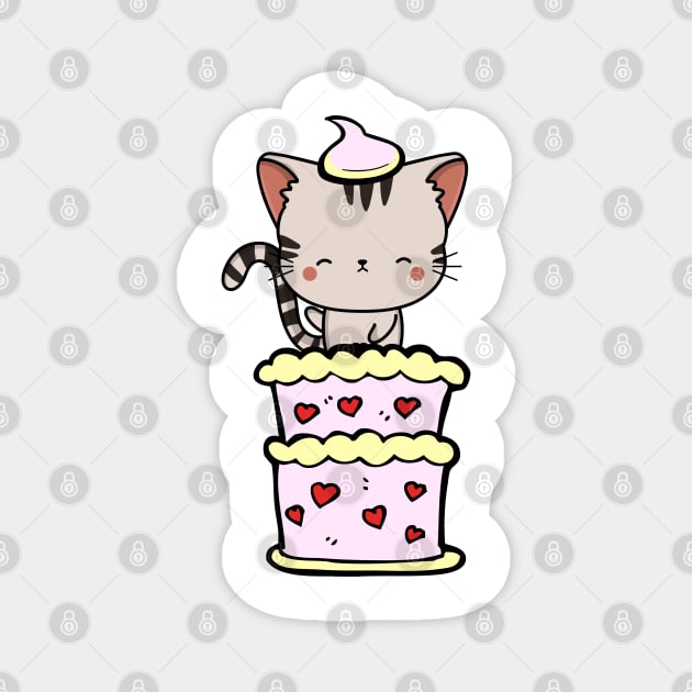 Funny tabby cat jumping out of a cake Magnet by Pet Station