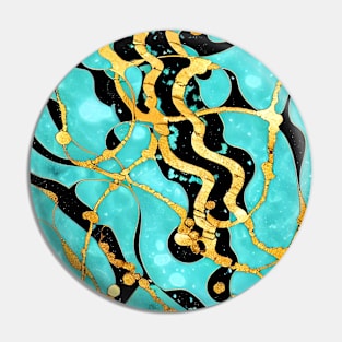 Turquoise Marbling with Gold and Black Pin