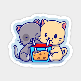 Cute Couple Cat Drink Boba Milk Tea Cartoon Magnet