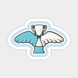 Flying Metal Trophy with Bird Wings vector illustration. Winner reward objects icon concept. School and Sports competition winner trophy and wings vector design. Magnet