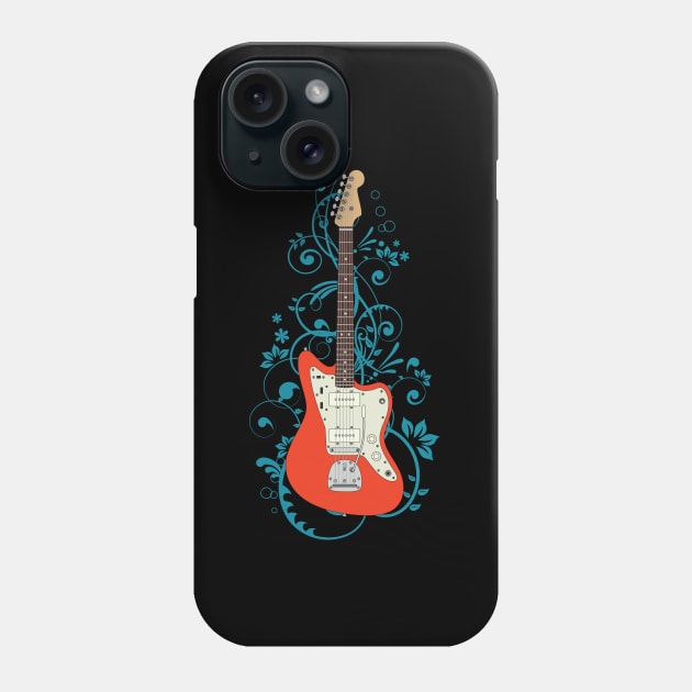 Red Offset Style Electric Guitar Flowering Vines Phone Case by nightsworthy