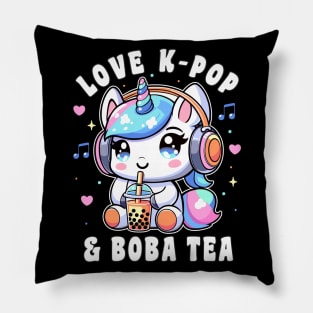 K-Pop Love K-Pop & Boba Tea Cute Kawaii Unicorn Pillow