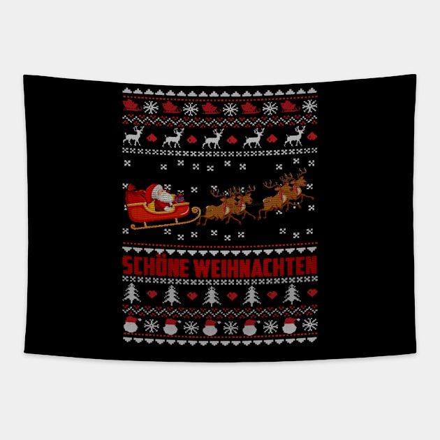 Ugly Christmas Santa Sleigh Deer Gift Tapestry by Lin-Eve