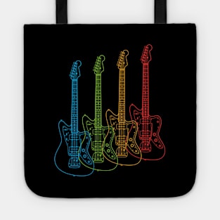 Four Offset Style Electric Guitar Outlines Multi Color Tote