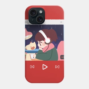 Lofi Hip-hop and chill sweater, YouTube, 24/7 Music Study Beats To Relax To, Kawaii Anime Aesthetic, red sweater grey sweater, sleeve print Phone Case