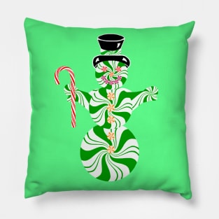 Spearmint Snowman with Striped Peppermint Candy Cane Pillow