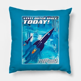 Visit Outer Space! Blue Pillow