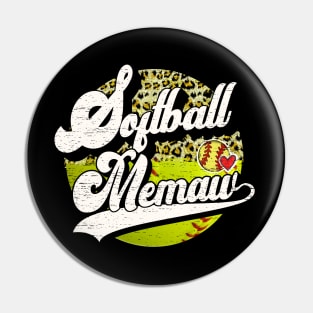 Softball Memaw Vintage Leopard Softball Family Matching Pin