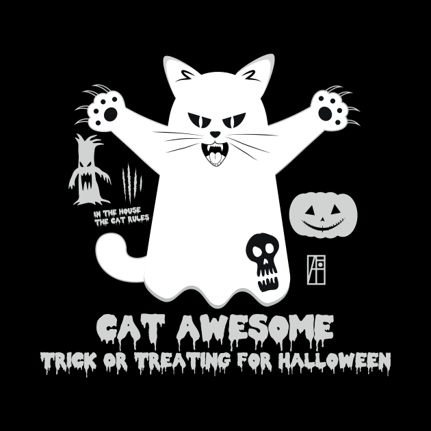 Halloween cat awesome- Trick or Treating for Halloween - Funny cat by ArtProjectShop