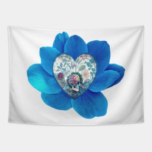 Blue Poppy Skull Love Tapestry