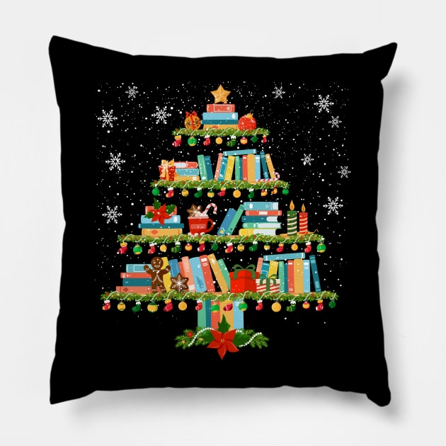 Merry Bookmas Tree Reading Books Lover Pillow by antrazdixonlda