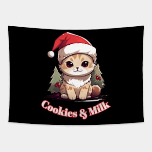 Cookies & Milk - Christmas Cat - Winter Holiday Tapestry