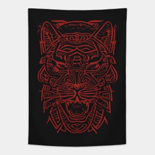 Tiger Tribal Tattoo Tiger With a Slightly Human Face Red Version Tapestry